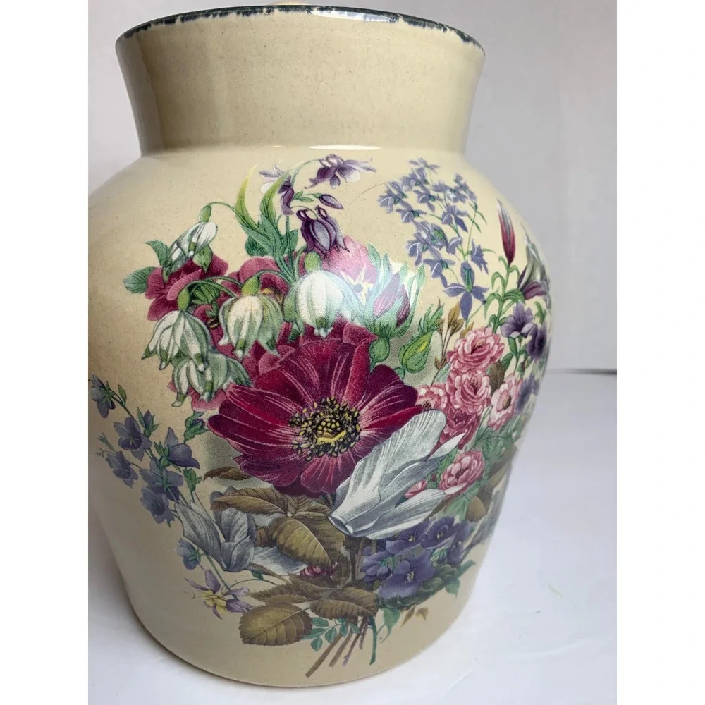 Home & Garden Party Floral Stoneware Cookie  Jar Canister Vintage 2001‎ USA XL